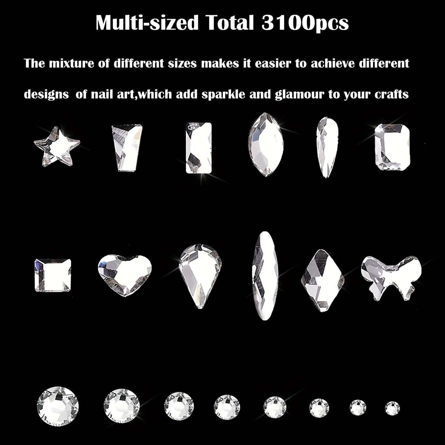 Nail Rhinestones Kit, Nail Art Decorations Flat AB Rhinestones Kit DIY Crafts Gemstones for Nail, Shoes, Clothes, Jewels (600 Clear Diamonds + 2500 Flat Rhinestones)